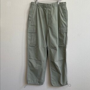 ZARA Womens Y2K Parachute Cargo Utility Pants Mid-Weight Light Sage Green XL
